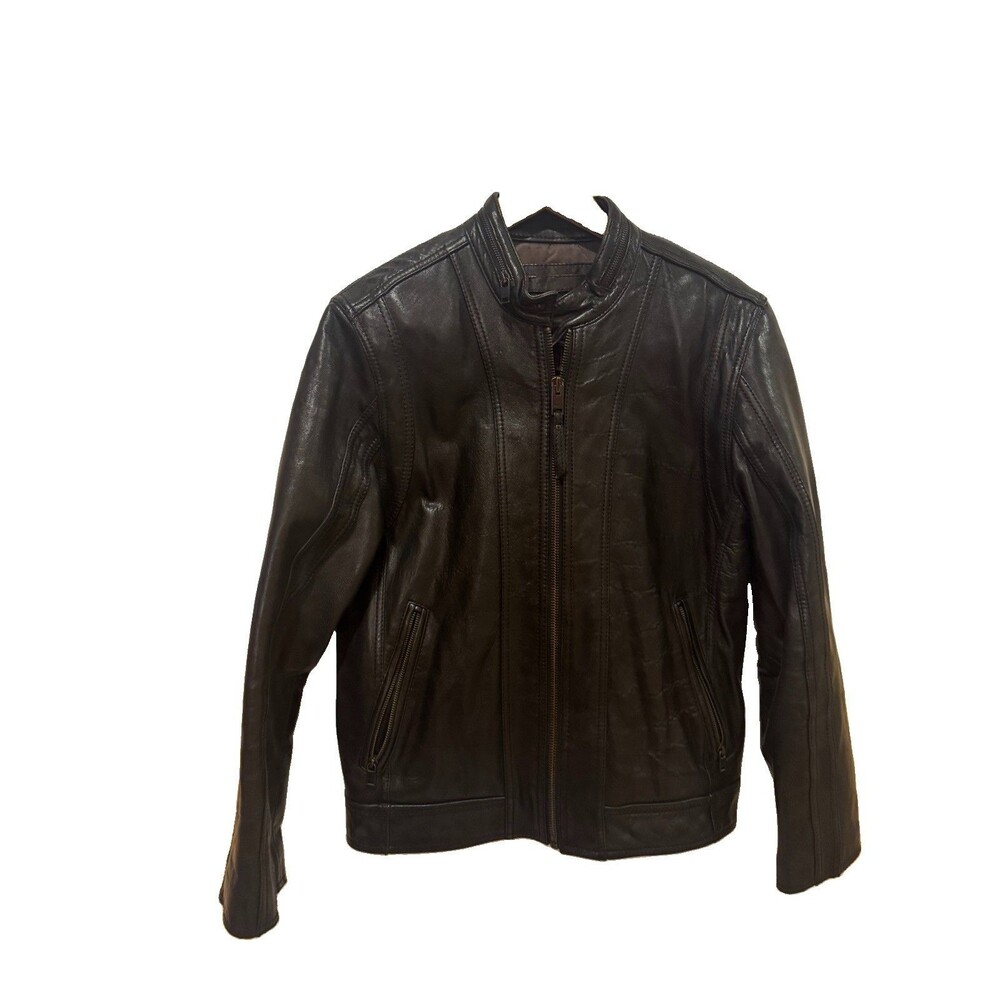 VINTAGE Marc New York Leather Jacket Black Full Zip Mens Size S